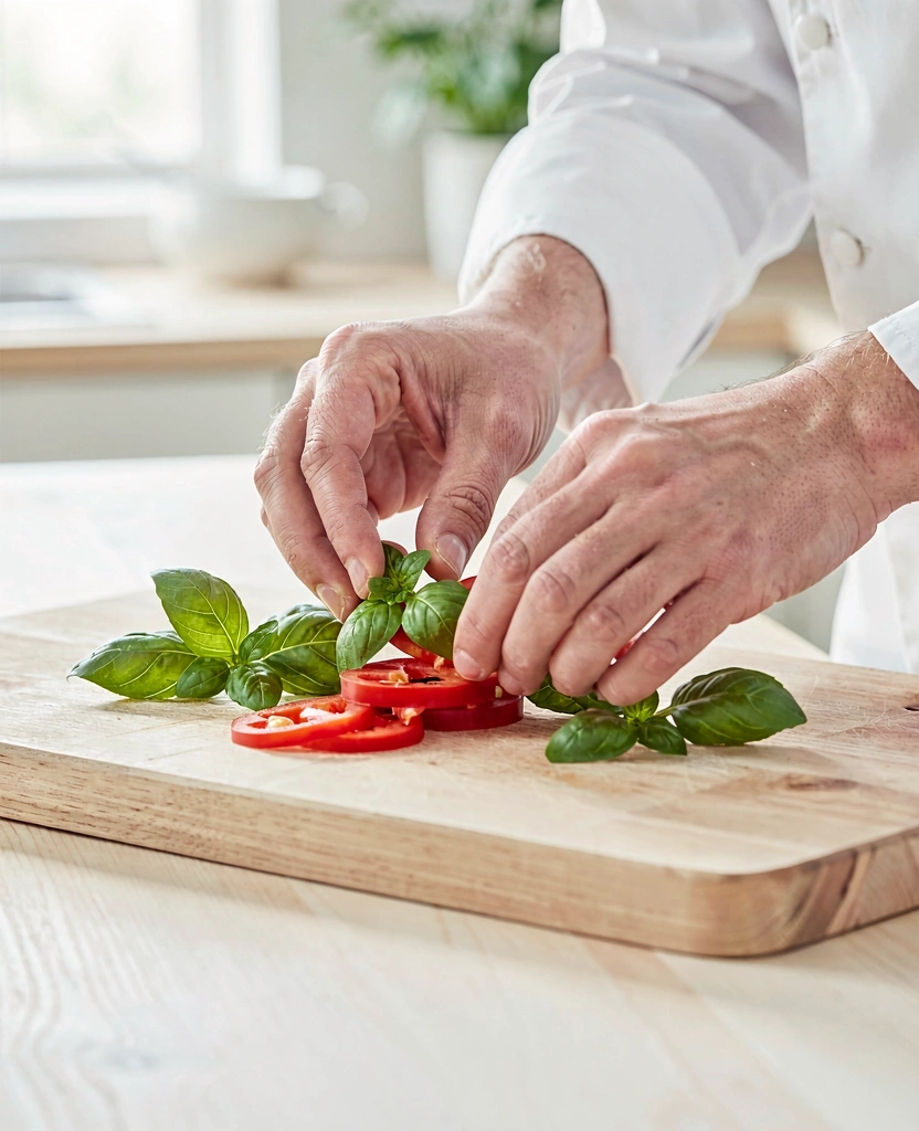 Konyhai előkészületek friss alapanyagokkal